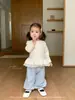 Ropa para Niños Jenny Otoño e Invierno Trajes para Niñas Bebés y Niños Pequeños Estilo Coreano Terciopelo Mangas Largas Tops Dobladillo de Encaje Ropa