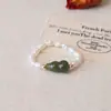 Anillo de Piedra Natural para Mujer, Anillo Elástico de Moda y Único, Anillo para Dedo Índice, Turmalina Estilo Chino, Jade Hetian, Anillo de Perla de Agua Dulce