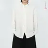 Camisa Nueva de Algodón y Lino para Hombre 2026, Estilo Chino Nuevo, Cuello Mao, Abotonada, Casual, Manga Larga para Hombre