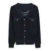Cárdigan de punto de manga larga de seda helada directo de fábrica para mujer, Camiseta básica de punto con cuello en V, Chaqueta estilo Chanel con hilos brillantes
