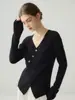 Suéter de Cachemir Europeo y Americano Otoño/Invierno Nuevo para Mujer con Cuello Cruzado, Manga Larga, Corte Ajustado, Favorecedor, Base Irregular