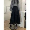 Falda de paraguas de pana con encaje dulce, longitud media, para Otoño e Invierno, nueva, de cintura alta, adelgazante, elegante, línea A, para mujer