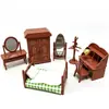 Escena de Dormitorio Retro, Perchero, Armario, Tocador, Ropa de Cama, Adornos, Casa de Juegos Miniatura, Escena en Miniatura, Juguetes de Casa de Muñecas