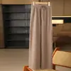 Novas calças de lã tricotada reversíveis para outono e inverno femininas, calças de cintura alta de perna larga com caimento solto