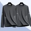 Camiseta de manga larga para hombre de color liso Sorona, versátil, corte holgado, cuello redondo, para primavera y otoño, top casual moderno