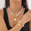 Collar, Pulsera y Aretes de Moda Transfronteriza Europea y Americana con Perlas de Imitación, Diseño de Mariposa, Juego de Joyería con Cuentas para Mujer