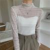 Top Interior Sencillo de Color Sólido Suave de Gasa con Encaje para Mujer 2026 Primavera y Otoño Nuevo Ajuste Delgado Camisa Base de Manga Larga