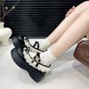 Sapatos Mary Jane de Sola Grossa com Saias para Mulheres 2025 Primavera e Verão Novo Estilo Fofo e Doce Laço Estilo Japonês Sapatos Pequenos de Couro para Mulheres