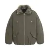 Chaqueta Parka de Trabajo 11Kn Estilo Retro Americano con Cuello de Piel de Zorro Plateado para Hombre y Mujer, Cuello Alto, Cálida, Estilo Corto y Ancho