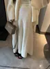 ¡Espesado! Falda midi de lana mezclada de color blanco roto con pelo de mapache, versátil para otoño e invierno, línea A, estilo cola de pez