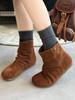 Botines Cortos para Niñas Otoño e Invierno 2025 Nuevos Botas Estilo Británico Martin Punta Redonda Suela Plana Botas con Forro de Terciopelo
