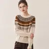 Suéter de Lana Tejido Fair Isle Vintage para Mujer, Cuello Redondo, Estilo Étnico, Corte Holgado, Casual, Prenda Base para Otoño/Invierno