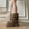 Botas Marrones Maillard Knight para Mujer 2026 Nuevo Otoño Suela Gruesa Aumentadoras de Altura Caña Corta Estilo Británico Botas Apiladas