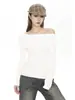 Suéter de punto color albaricoque sin hombros para mujer, primavera y otoño, elegante, ajustado, favorecedor, top de punto, sin hombros, chic, sensación de alta gama, top para clavícula