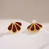 Pendientes de perla retro color vino tinto de alta calidad, diseño de pendientes nuevo para otoño e invierno 2024, pendientes de flor en forma de abanico