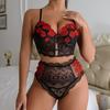 Nova alta qualidade de renda bordada cinta mulheres conjunto