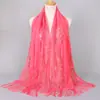 Lenço Xale de Verão Malaio Longo de Gaze Lenço de Cabeça Cor Sólida Renda Vazada Franja Lenço de Seda Estilo Étnico Feminino