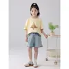 2026 Nuevo Estilo de Verano Camiseta de Moda de Algodón Puro de Manga Corta para Niñas, Niños Medianos y Grandes, Camiseta Básica Holgada con Estampado Lindo