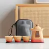 Juego de Té de Viaje, Una Tetera y Tres Tazas, Taza Rápida de Cerámica Portátil para Exteriores para Una Persona, Taza de Té Portátil de la Ciudad Prohibida