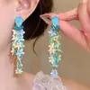 Aretes de aguja plateada con diamantes, borlas geométricas de perlas, ultra brillantes, lujosos y exquisitos, personalizados y elegantes, aretes de alta gama