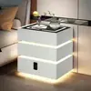 Mesita de noche suspendida inteligente moderna simple de madera maciza color crema, carga inalámbrica, cerradura con contraseña, gabinete de noche, luz de lujo para el hogar