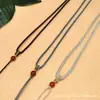 Cuerda para Collar DIY Colgante de Perla Roja tipo Cúpula Cordón Nudo de Seda Dorado Perla Roja tipo Cúpula Cadena para Suéter Cordón Cuerda Tejida a Mano