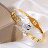 Pulsera de Acero de Titanio, Pulsera Abierta Elástica con Incrustaciones de Diamantes en Forma de Serpiente, Pulsera de Diseño Personalizado 18K de Venta Caliente Transfronteriza Estilo Europeo y Americano