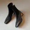 Botas Martin quadradas de salto grosso estilo francês para mulheres, nova coleção outono/inverno 2024, botas elásticas de ajuste justo, botas de tornozelo versáteis e estilosas