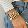 Conjunto de Pulseiras Empilháveis Multicamadas Moda Transfronteiriça 6 Peças Criativas High-End Metal Quadrado Pulseira com Contas Douradas Acessórios