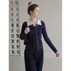 Camisa polo estilo coreano con estampado de leopardo, diseño de dos piezas falso, capa base de punto de manga larga para mujer, nueva colección principios de otoño 2026, top interior