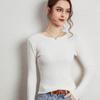 Novos Suéteres de Lã de Outono e Inverno, Camisas Femininas Slim com Gola Redonda Baixa Listradas em Ponto Barra, Atacado de Fabricantes de Comércio Exterior