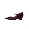 Zapatos Mary Jane de Piel de Vaca Lavada para Mujer, Zapatos de Tacón de Cuña de una Sola Hebilla, Nuevos Zapatos de Cuero Genuino para Otoño/Invierno, Puntiagudos, Tacón Medio, Poco Profundos