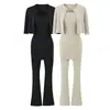 Conjunto de Três Peças Feminino Cardigã Tomara-que-caia de Outono Inverno Calça Longa Justa Nova Cintura Definida Elegante Versátil Moda Suit