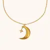 Collar Colgante de Acero Inoxidable Chapado en Oro de 18 Quilates con Diseño Elegante de Nicho Transfronterizo Europeo y Americano Colgante de Luna y Estrella Lujo Accesible para Mujer