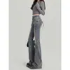 Jeans de Campana de Tiro Alto Retro Americano para Mujer, Primavera y Otoño, Tallas Grandes, Nuevo Diseño de Lazo, Pantalones Largos Ajustados