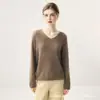 Suéter de punto para mujer de otoño e invierno, cuello en V, seda y cachemira, corte holgado y ajustado, suéter de punto liso versátil