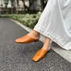2693-1 Nueva Llegada de Primavera Cuero Genuino Retro Casual Estilo Perezoso Mocasines de Medio Tacón Verano Fresco Zapatos de Mujer de Medio Tacón