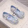 Sapatos de Princesa Desenho Animado Novo Estilo Verão 2025 para Meninas, Sapatos de Couro com Solado Macio, Sapatos de Lantejoula e Cristal para Apresentações de Menininhas