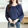 Nova camisa feminina plus size para meninas cheinhas, solta, modeladora, que cobre a pele, moderna, gola redonda, elegante, de chiffon