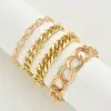 Pulsera de Cadena de Metal Exagerada Transfronteriza Europea y Americana Juego de 4 Piezas Material Ecológico Cadena de Hierro + Cadena de Aluminio Versátil Juego de Joyería para Manos