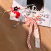 Ins Lazo de Cinta Cuadros Japonés y Coreano Colgante de Bolso con Corazón de Perla Estiloso Creativo Corazón de Chica Nuevo Dulce
