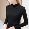 Camiseta Básica de Gola Alta para Mulheres 2025 Outono e Inverno Nova Elegante Estilo Europeu e Americano Plissada Elegante Suéter Tricotado para Mulheres 9106