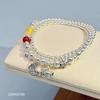 Pulseira de prata esterlina 9999 para meninas, com duas camadas de contas, lótus, dossel de lótus, pulseira feliz de duas gerações, pulseira elegante de nicho de alta qualidade