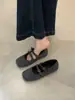 Novos Sapatos Mary Jane com Laço Estilo Francês para Noite Outono/Inverno 2025 Sapatos de Ballet Cinza Retrô para Mulheres
