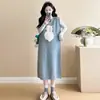 Vestido para embarazadas 2024 otoño e invierno nuevo versión coreana dulce que reduce la edad chaleco de conejo tridimensional falda camisa base