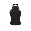 Top Corto de Malla Patchwork Elegante y Maduro con Cuello Halter y Almohadillas en el Pecho, Nueva Camisola Ajustada de Verano Estilo Chica Picante