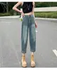 Figura de Pera Retro Torre Jeans Rectos Mujer Principios de Otoño talla extra chica rellenita Cubre Cadera Cintura Alta Adelgazantes Pantalones Harem