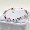 Pulsera de Turmalina Facetada Multicolor de Piedra Natural con Lapislázuli, Granate y Ágata, Envuelto a Mano y Ajustable para Mujer, Transfronterizo