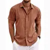 2026 Transfronteiriço Amazon Y2 Verão Mais Vendido Camisa Solta Cor Sólida Manga Curta Camisa de Linho de Bambu Cardigan para Homens