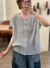 Estilo Nuevo de Verano 2026 Cuello Redondo Simple Botón Abierto Talla Grande Holgado Adelgazante Delgado Tejido Casual de Manga Corta para Mujer